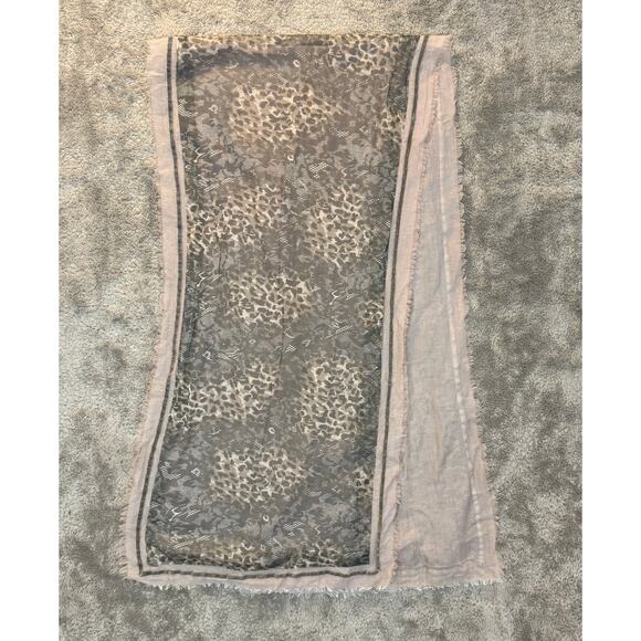 Nalini Wool Blend Scarf Neutral Leopard Mixed Animal Print Fringe Lightweight - Picture 2 of 8